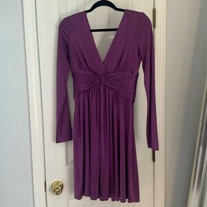 BCBG long sleeve deep v neck, purple dress. Size Medium